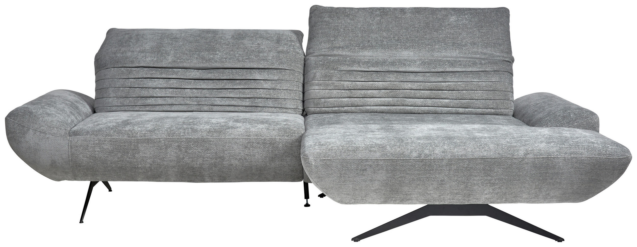 ECKSOFA inkl. Funktionen Grau Chenille Rücken echt, Kopfteilverstellung, Sitztiefenverstellung  - Schwarz/Grau, Design, Textil/Metall (280/170-195cm) - Dieter Knoll