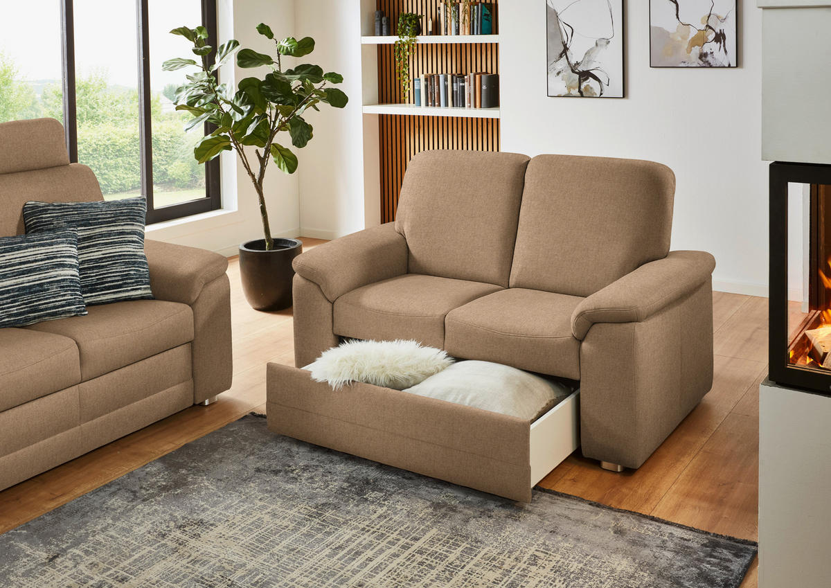 SITZGARNITUR Chenille Altrosa, Hellbraun  - Hellbraun/Alufarben, Konventionell, Textil/Metall (208/156/96/89cm) - Beldomo Comfort