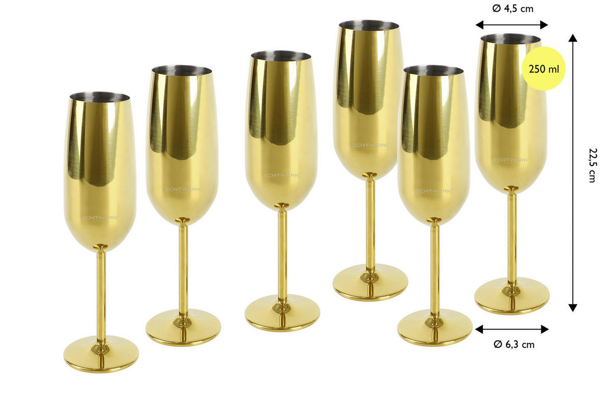 GLÄSERSET  6-teilig  - Goldfarben, Trend, Metall (22,5cm) - Echtwerk