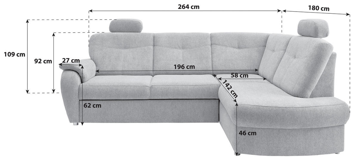 ECKSCHLAFSOFA Chenille Mintgrün  - Chromfarben/Mintgrün, Modern, Kunststoff/Textil (264/180cm) - Livetastic