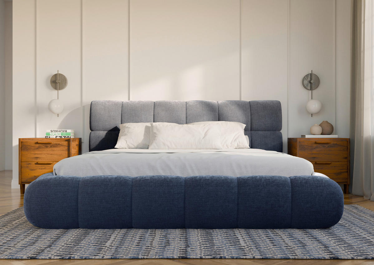 POLSTERBETT 180/200 cm,  in Blau, Lattenrost, Bettkasten,  - Blau/Schwarz, Design, Holz/Textil (180/200cm) - Chameo