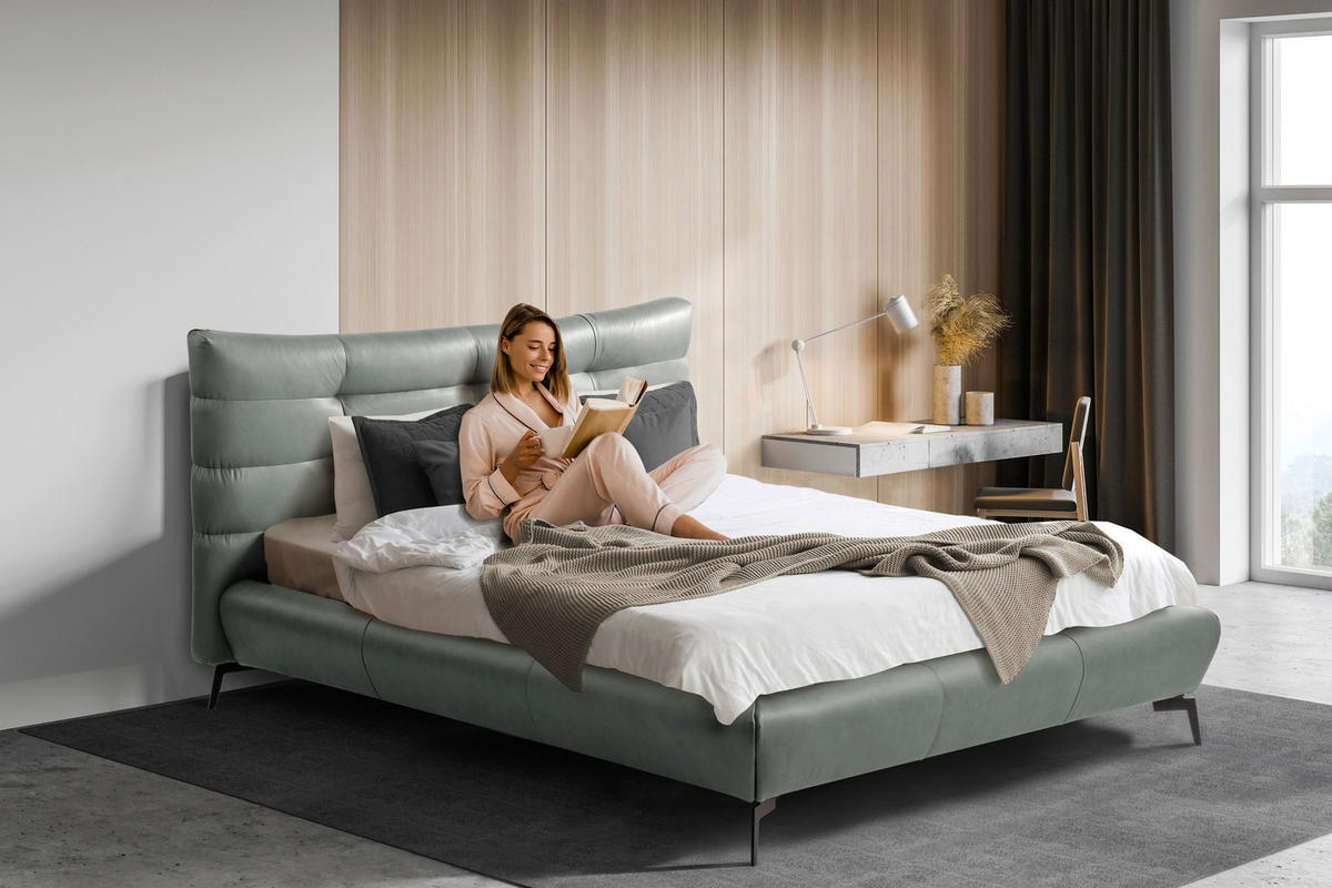 POLSTERBETT gepolstertes Kopfteil Grau 180/200 cm  - Schwarz/Grau, Design, Leder/Metall (180/200cm) - Esposa