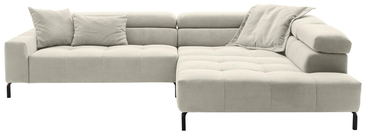 ECKSOFA in Cord Naturfarben  - Schwarz/Naturfarben, Konventionell, Textil/Metall (311/219cm) - Hom`in