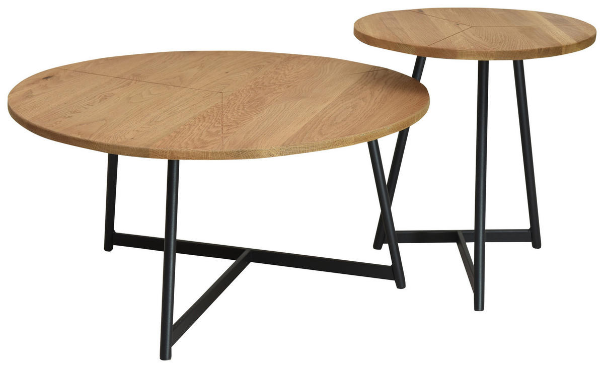 COUCHTISCHSET Wildeiche 60/60/40 cm rund Schwarz, Wildeiche  - Wildeiche/Schwarz, Trend, Holz/Metall (60/60/40cm) - Boxxx