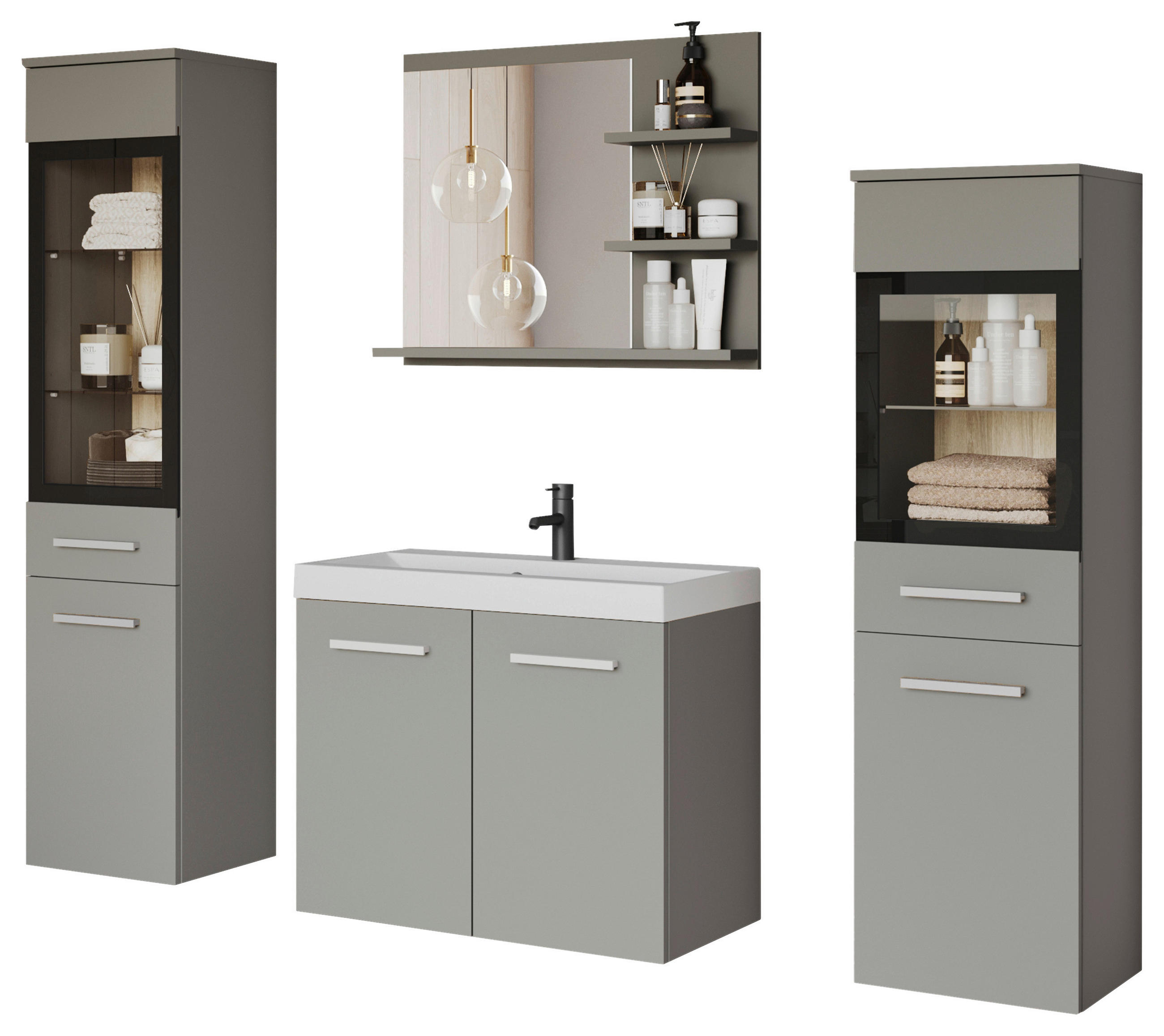 BADEZIMMER 5-teilig  in  - Hellgrau/Weiß, LIFESTYLE, Glas/Keramik (120,4/131,5/34,5cm) - P & B