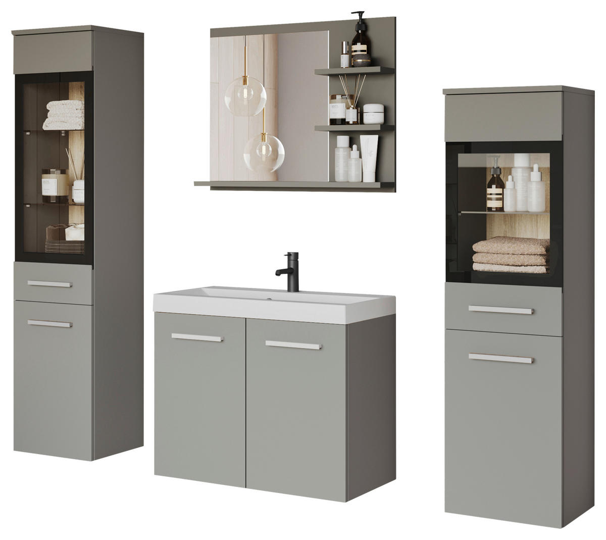 BADEZIMMER 5-teilig  in  - Hellgrau/Weiß, LIFESTYLE, Glas/Keramik (120,4/131,5/34,5cm) - P & B
