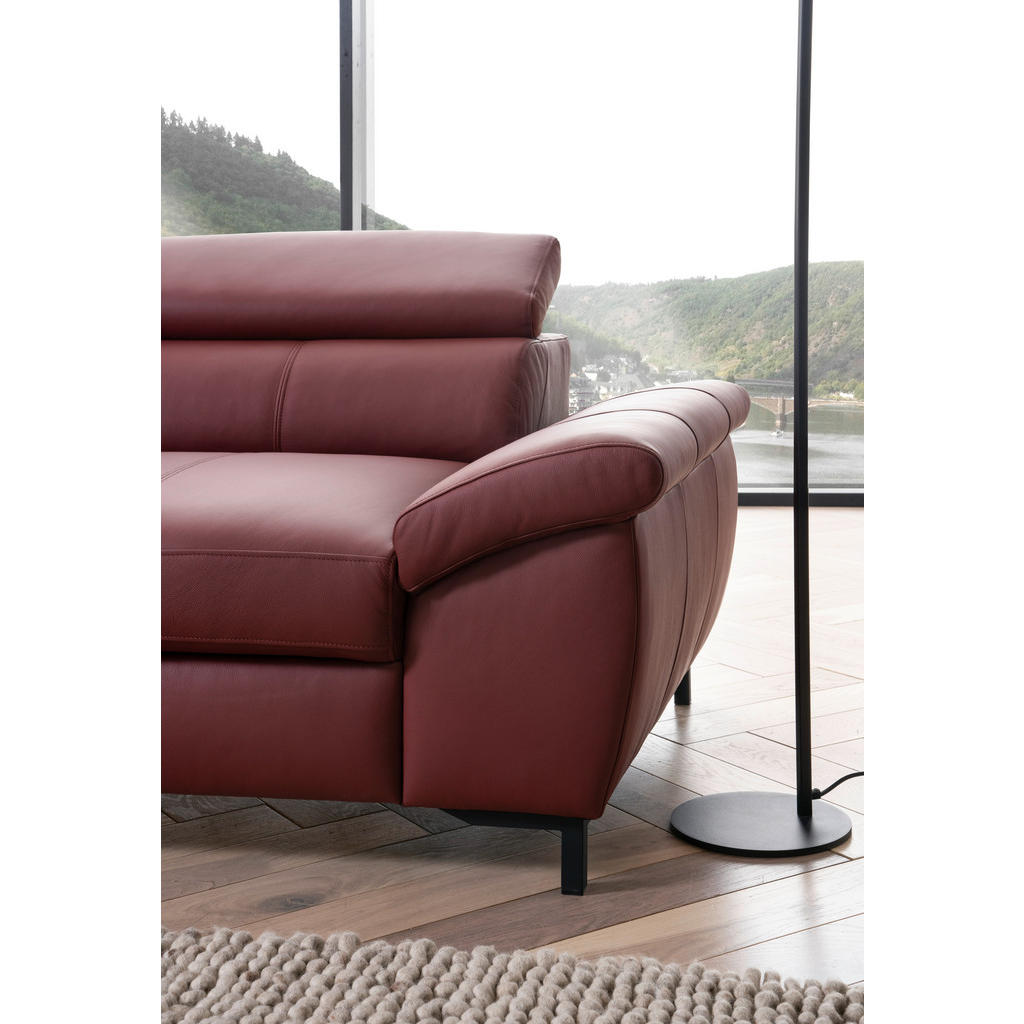 Thumbnail - Stylife Ecksofa, Bordeaux, Leder, Echtleder, Rindleder, 3-Sitzer, Ottomane links, L-Form, 268x213 cm, Goldenes M, Bettka...