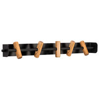 LIŠTA S HÁČKY - černá/přírodní barvy, Design, kov/dřevo (53/6/5cm)