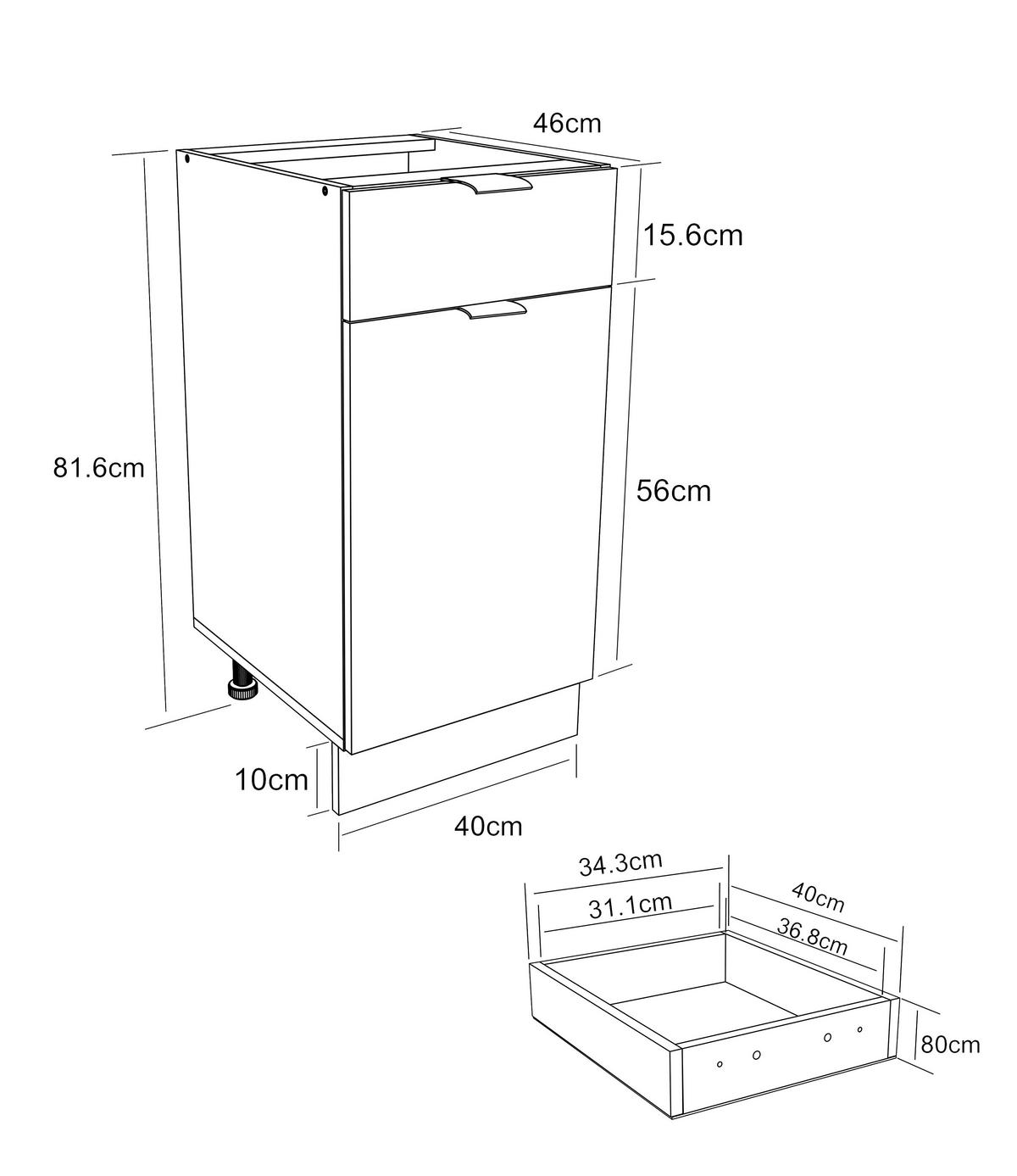 KÜCHENUNTERSCHRANK 40/82/46 cm  in Weiss  - Weiss/Schwarz, Trend, Holzwerkstoff/Kunststoff (40/82/46cm) - MID.YOU