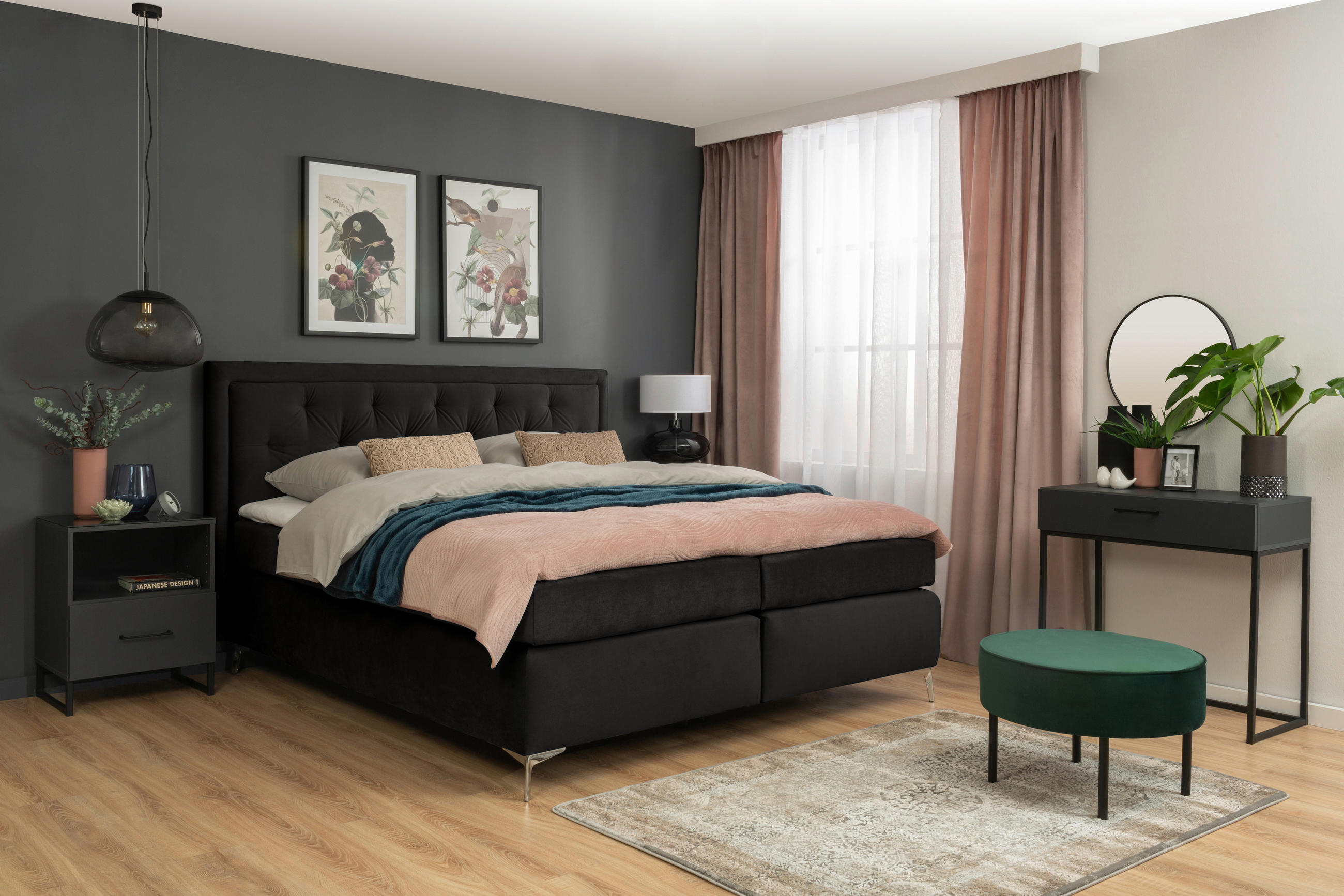 BOXSPRINGBETT 180/200 cm  in Schwarz  - Schwarz, KONVENTIONELL, Textil/Metall (180/200cm) - Boxxx