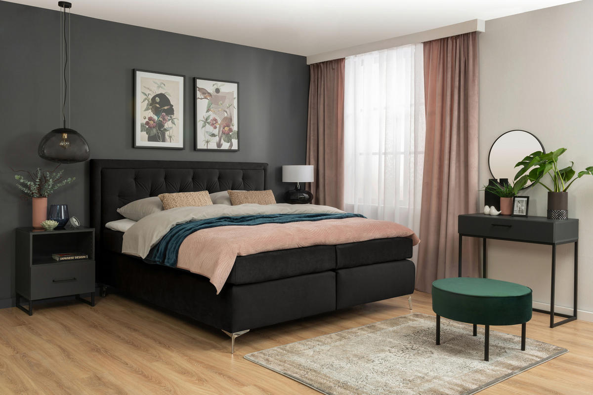 BOXSPRINGBETT 160/200 cm  in Schwarz  - Schwarz, Konventionell, Textil/Metall (160/200cm) - Boxxx