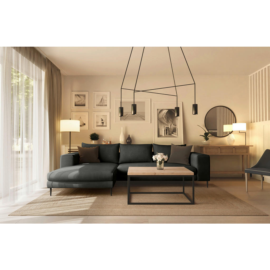 Thumbnail - Trendmanufaktur Ecksofa Aurora, Graphit, Textil, 4-Sitzer, Füllung: Schaumstoff, Silikon, Ottomane links, L-Form, 275x17...