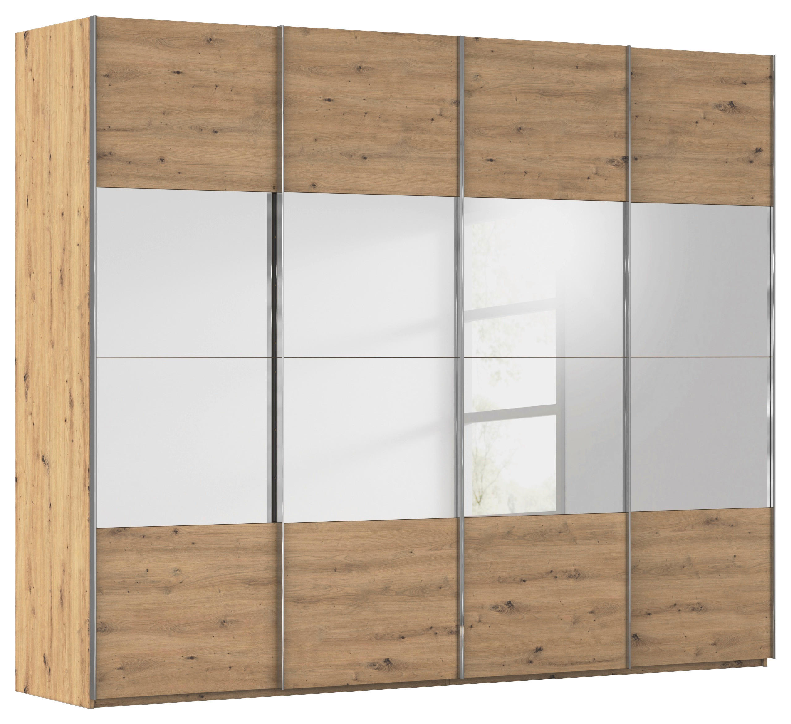 SCHWEBETÜRENSCHRANK 271/223/68 cm 4-türig Eiche Artisan  - Chromfarben/Eiche Artisan, Design, Holzwerkstoff/Metall (271/223/68cm) - Novel