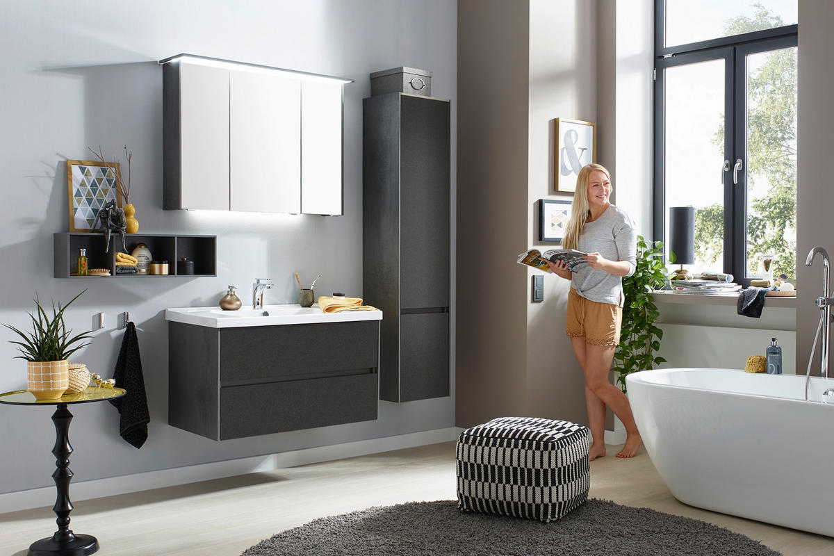 BADEZIMMER  in 92 cm  - Dunkelgrau/Schwarz, KONVENTIONELL, Glas/Keramik (92cm) - Dieter Knoll