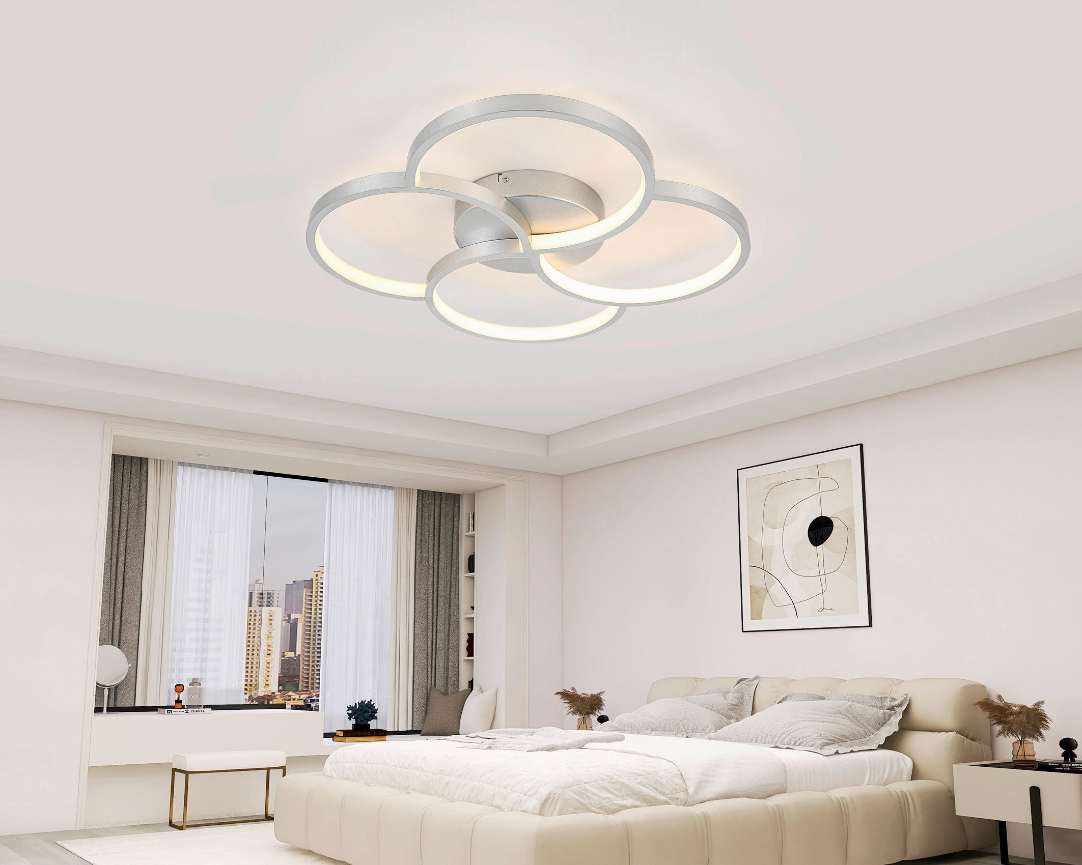 DECKENLEUCHTE 52/5,5 cm   - Silberfarben/Weiß, Trend, Kunststoff/Metall (52/5,5cm) - Novel