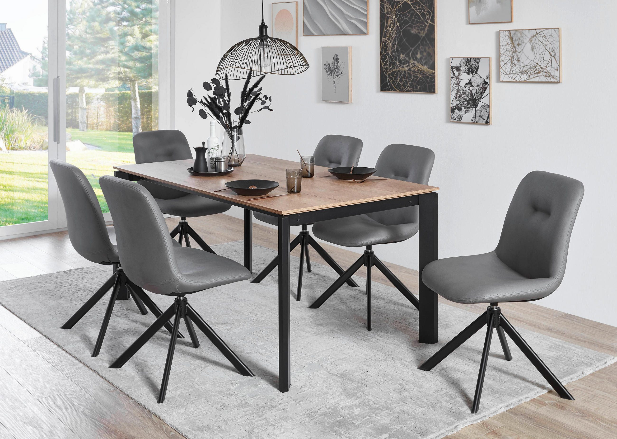 STUHL Lederlook (vegan) Schwarz, Hellgrau  - Hellgrau/Schwarz, Basics, Textil/Metall (51/89/61cm) - Celina Home