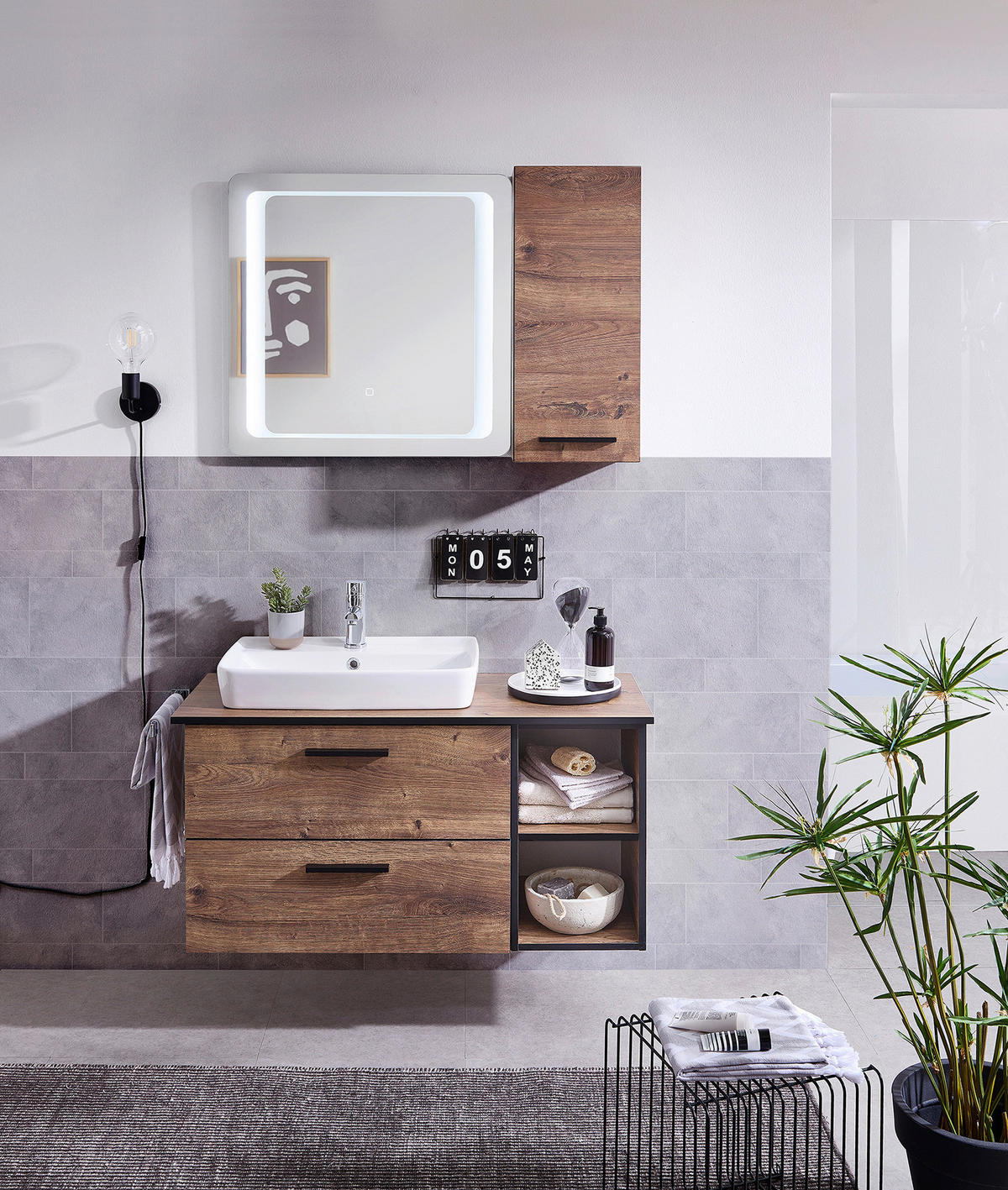 WASCHTISCHKOMBI 103 cm  - Eichefarben/Schwarz, Design, Keramik/Holzwerkstoff (103cm) - Xora