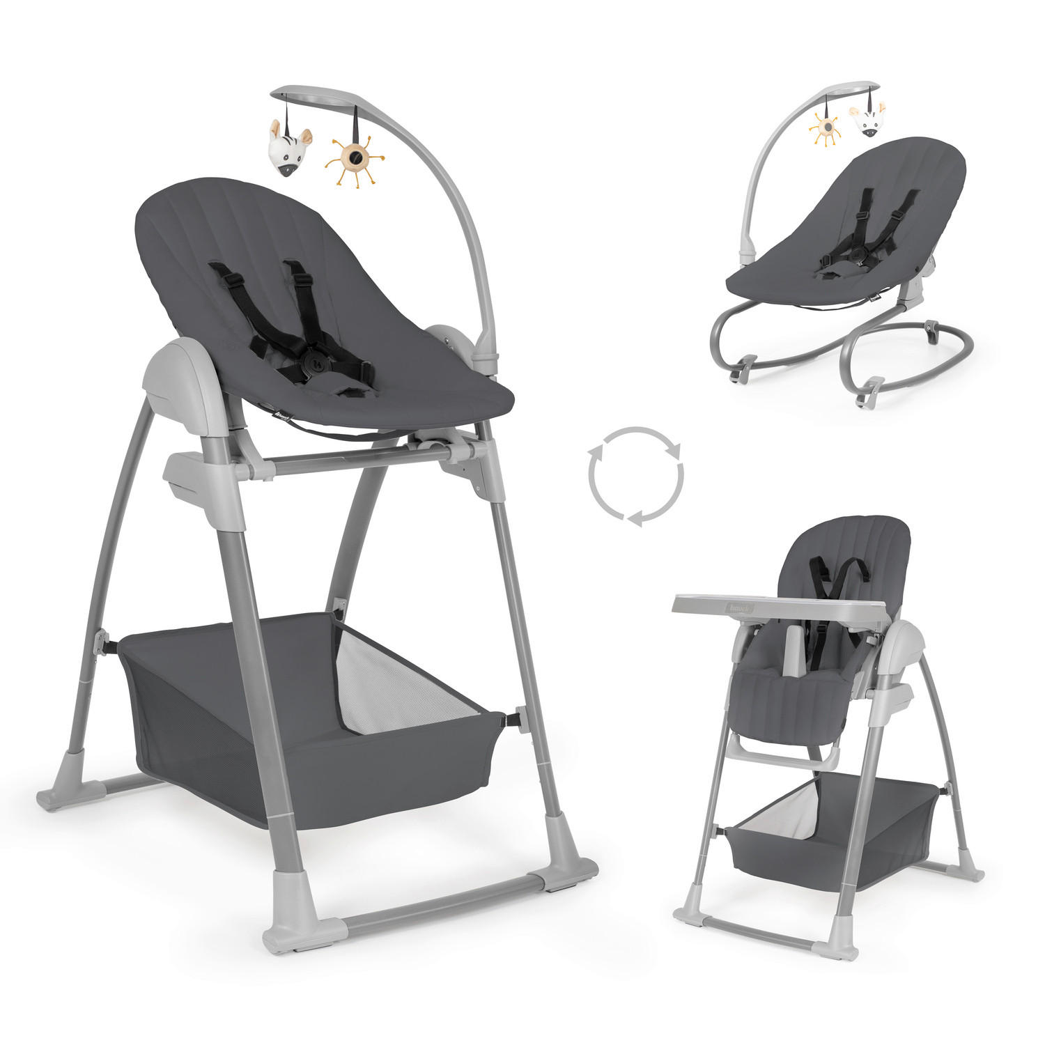 HOCHSTUHL-SET Sit N Relax 3in1 Dunkelgrau Dark Grey  - Dunkelgrau, Basics, Kunststoff/Textil (56/106/85cm) - Hauck