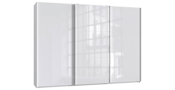SCHWEBETÜRENSCHRANK 300/216/65 cm 3-türig Weiß, Weiß Hochglanz  - Weiß Hochglanz/Weiß, MODERN, Holzwerkstoff/Metall (300/216/65cm) - Hom`in
