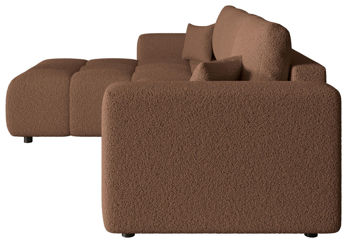 ECKSOFA Rostfarben Bouclé Zierkissen, Rückenkissen, Bettkasten, Schlaffunktion, Rücken echt, Liegefläche im Originalstoff  - Rostfarben/Schwarz, MODERN, Kunststoff/Textil (190/280cm) - Carryhome