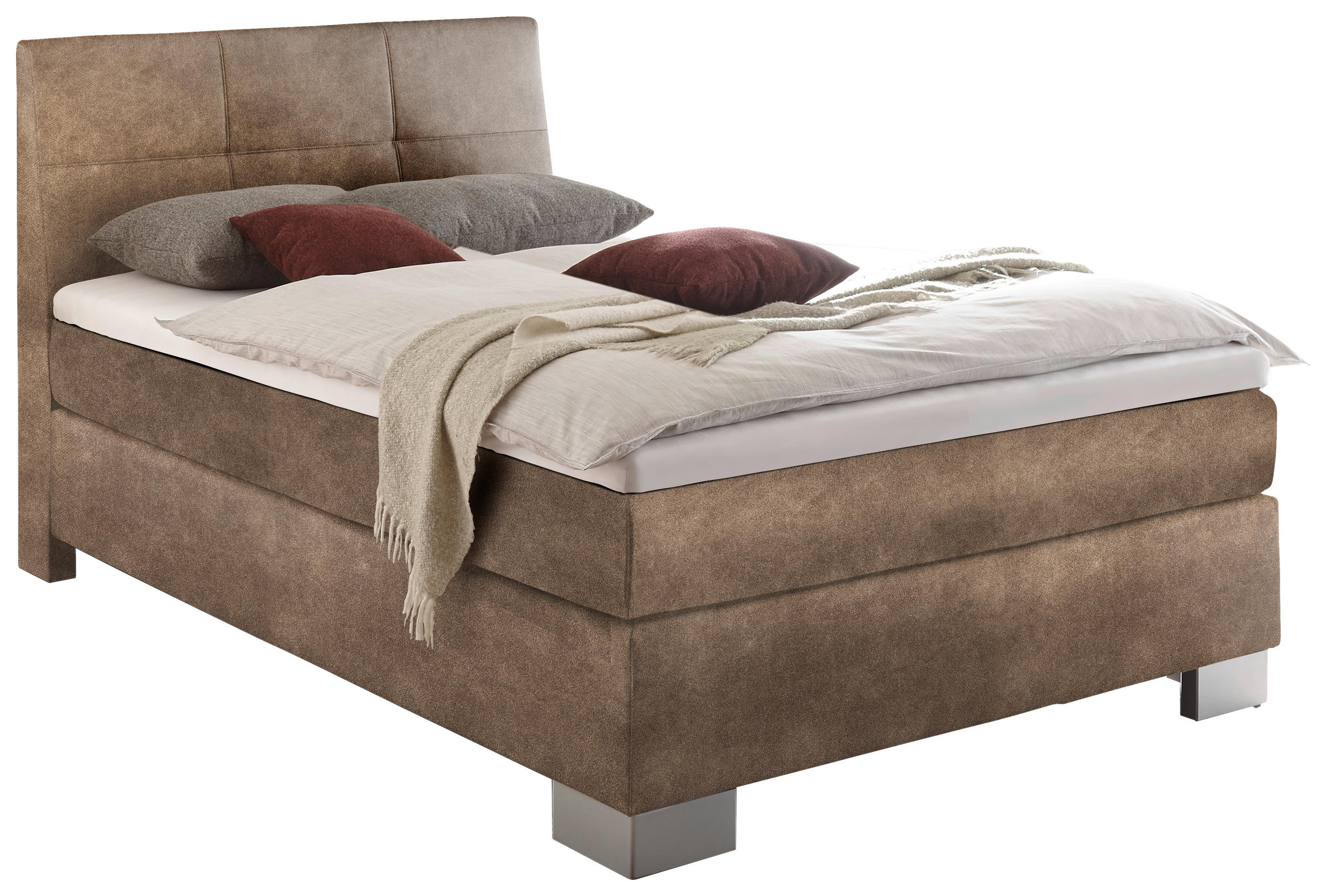 BOXSPRINGBETT 120/200 cm in Cappuccino - Silberfarben/Cappuccino, KONVENTIONELL, Holz/Textil (120/200cm) - Voleo