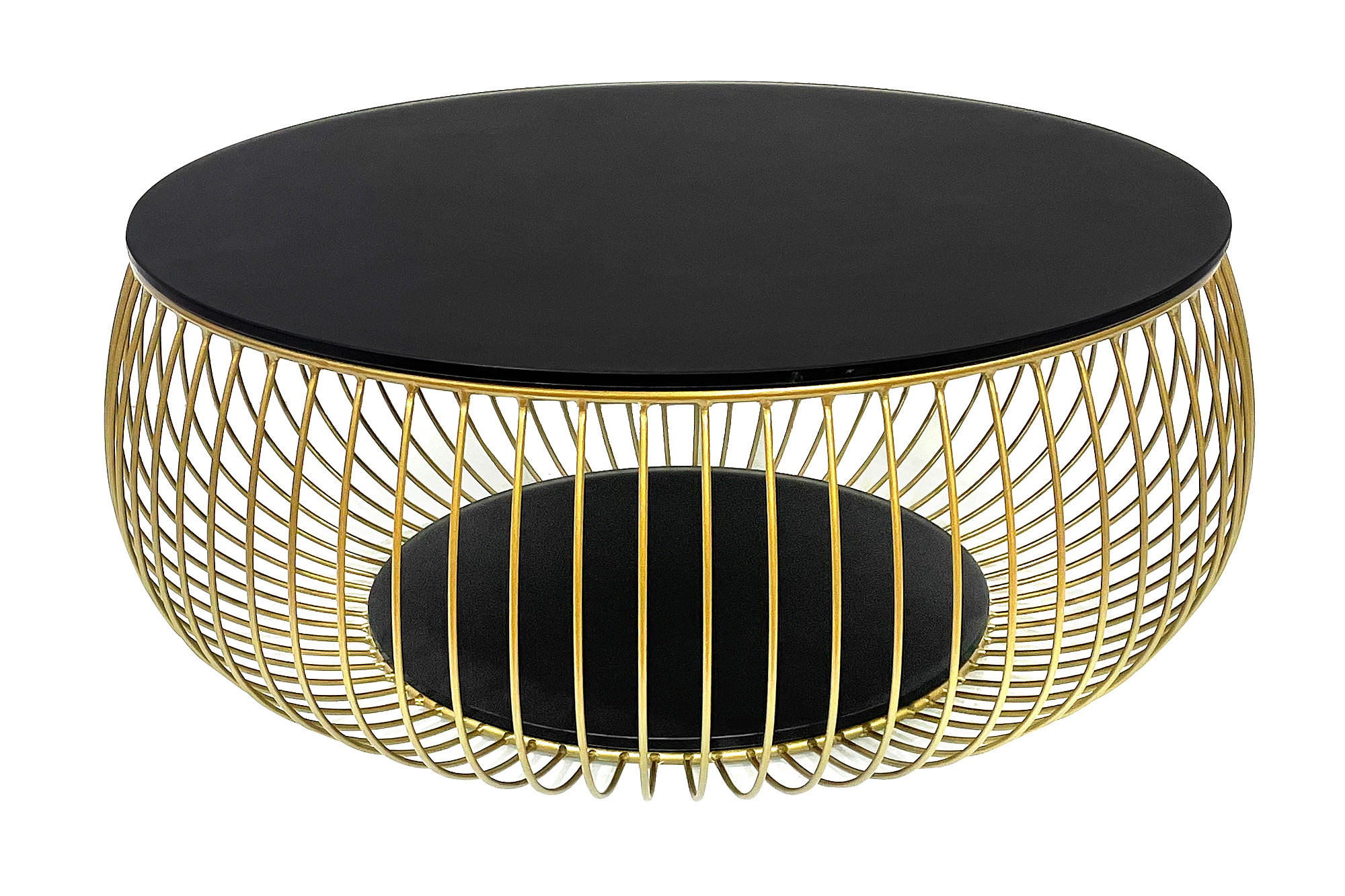 COUCHTISCH Klarglas 86/86/35 cm rund Schwarz, Goldfarben  - Goldfarben/Schwarz, Design, Glas/Metall (86/86/35cm) - Livetastic