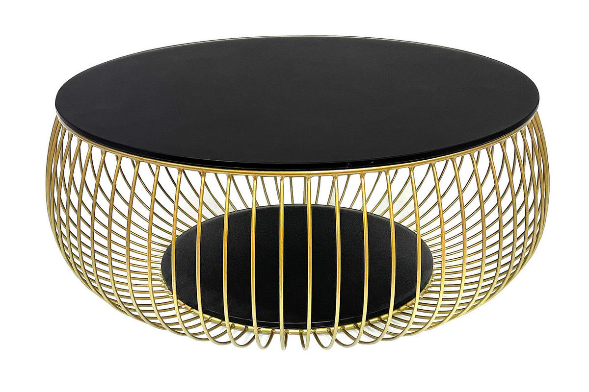COUCHTISCH Klarglas 86/86/35 cm rund Schwarz, Goldfarben  - Goldfarben/Schwarz, Design, Glas/Metall (86/86/35cm) - Livetastic
