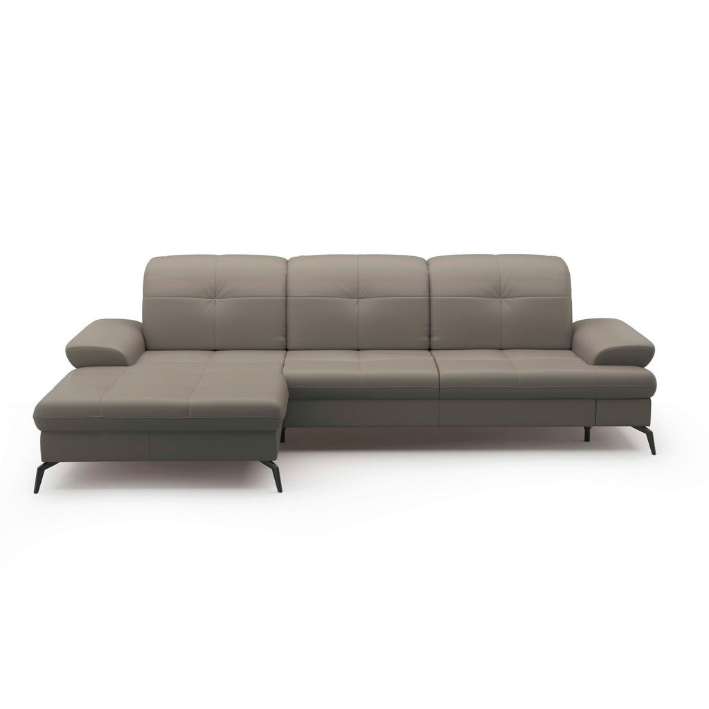 Thumbnail - Sit & More Ecksofa, Grau, Leder, Echtleder, Nappaleder, 4,5-Sitzer, Ottomane links, L-Form, 279x185 cm, Goldenes M, Made...