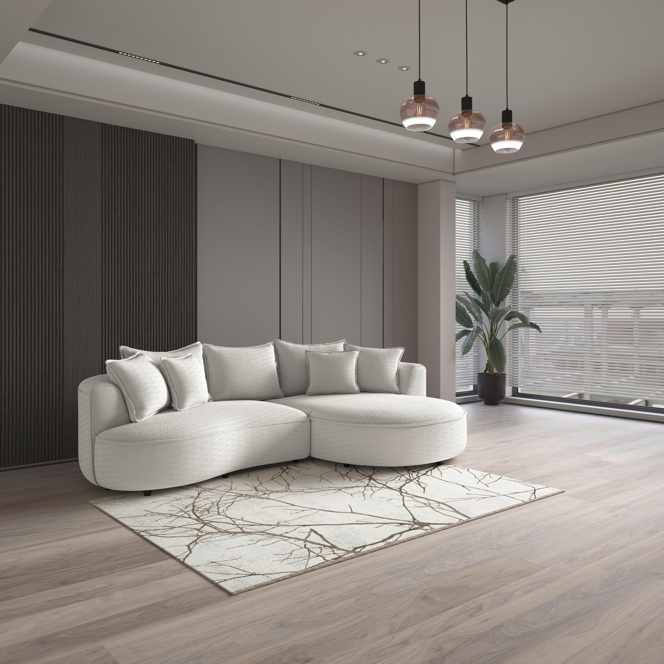 ECKSOFA in Velours, Struktur Creme  - Creme/Schwarz, Modern, Kunststoff/Textil (287/168cm) - Livetastic