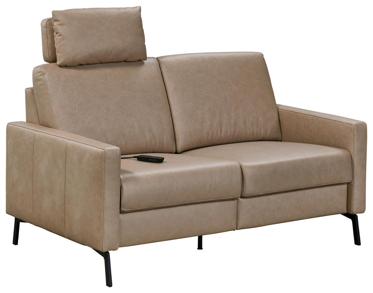 2-SITZER-SOFA Taupe Echtleder  - Taupe/Schwarz, KONVENTIONELL, Leder/Metall (148/86/89cm) - Pure Home Comfort