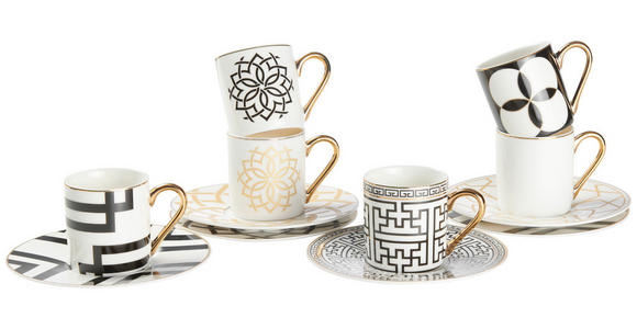 TASSENSET 12-teilig - Goldfarben/Schwarz, Trend, Keramik - Novel