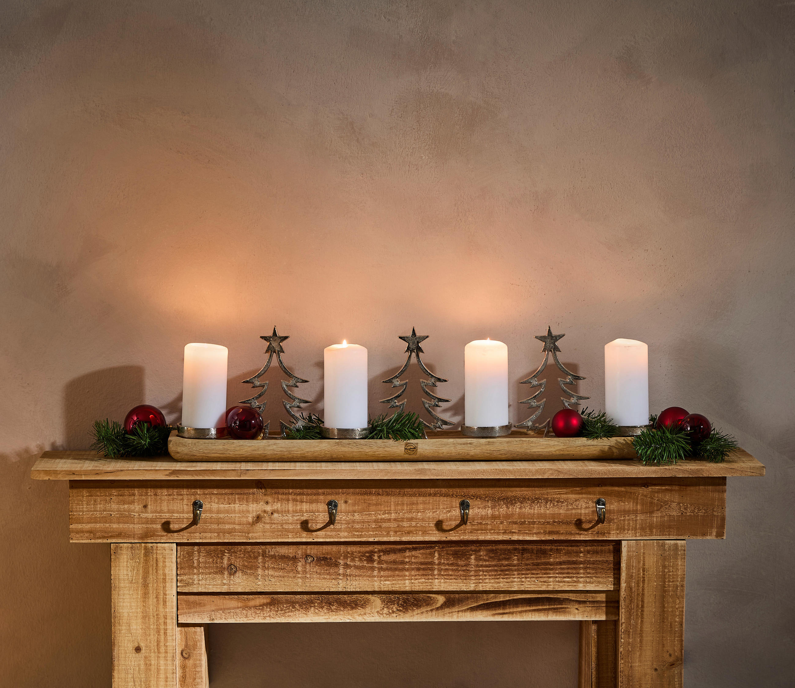 KERZENHALTER - Silberfarben/Braun, LIFESTYLE, Holz/Metall (76/20/12,5cm) - X-Mas