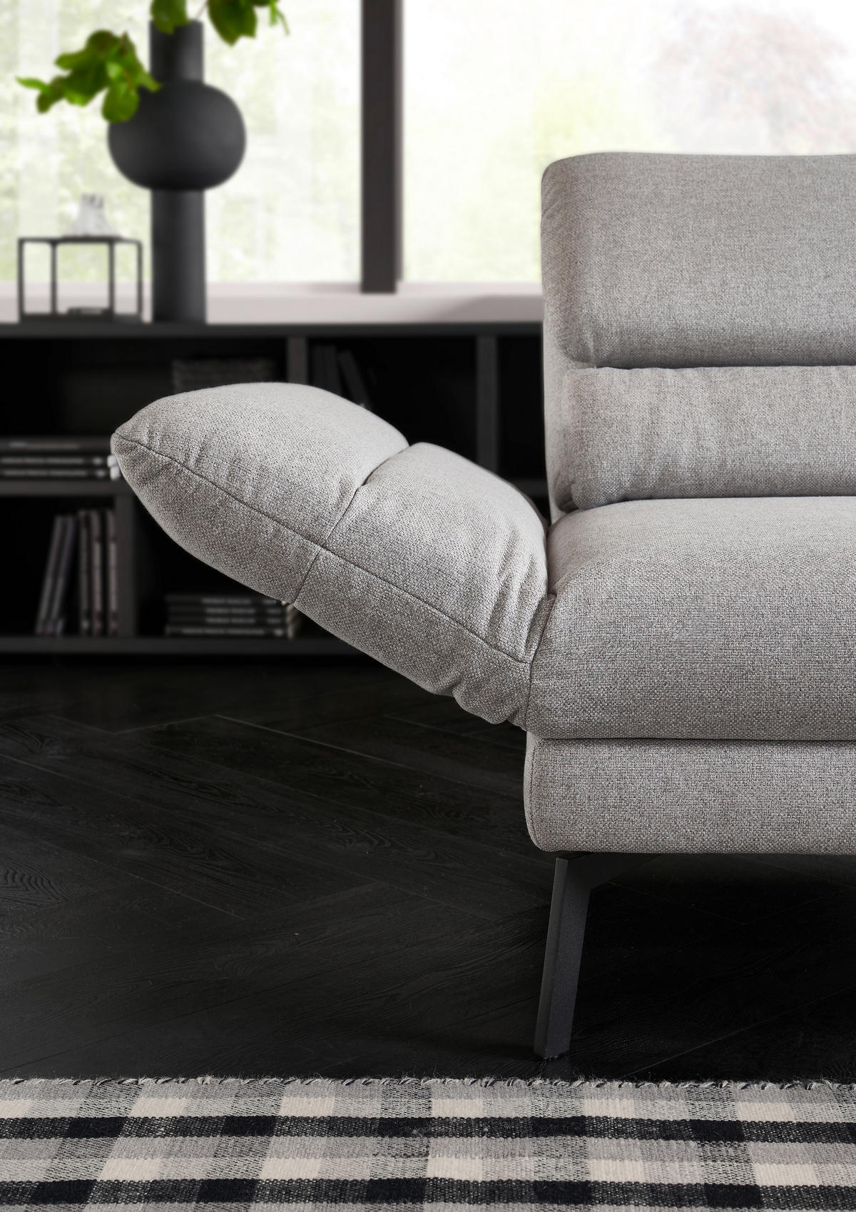 ECKSOFA in Flachgewebe Anthrazit  - Anthrazit/Schwarz, Design, Textil/Metall (256-363/212-253cm) - Dieter Knoll