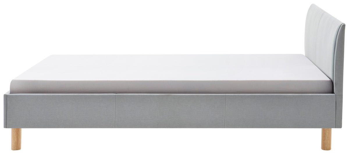 PAT TAPIȚAT 140/200 cm  in albastru deschis  - albastru deschis/culoare lemn stejar, Design, lemn/textil (140/200cm) - Livetastic
