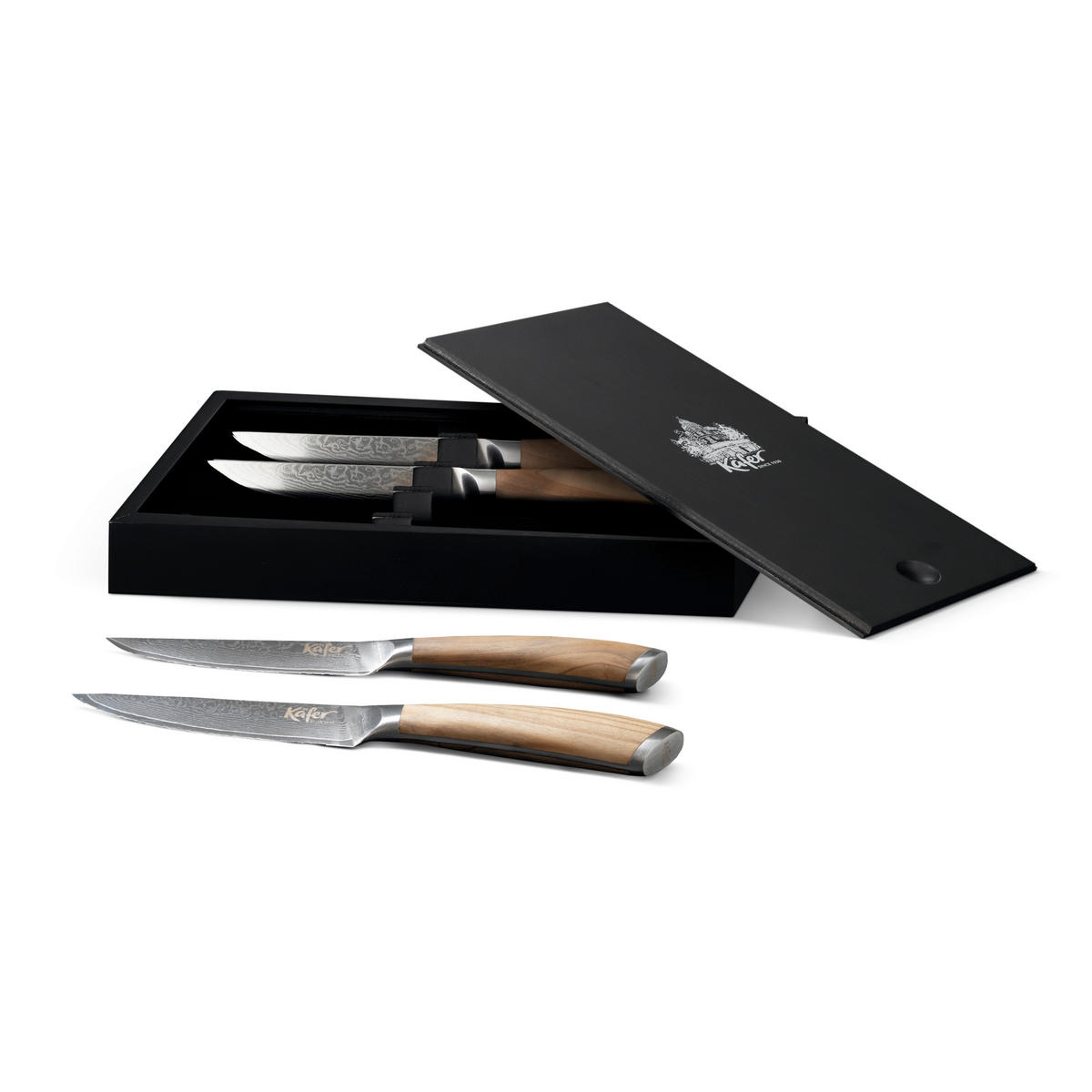 STEAKMESSERSET  - Edelstahlfarben/Naturfarben, Basics, Holz/Metall (12cm) - Käfer