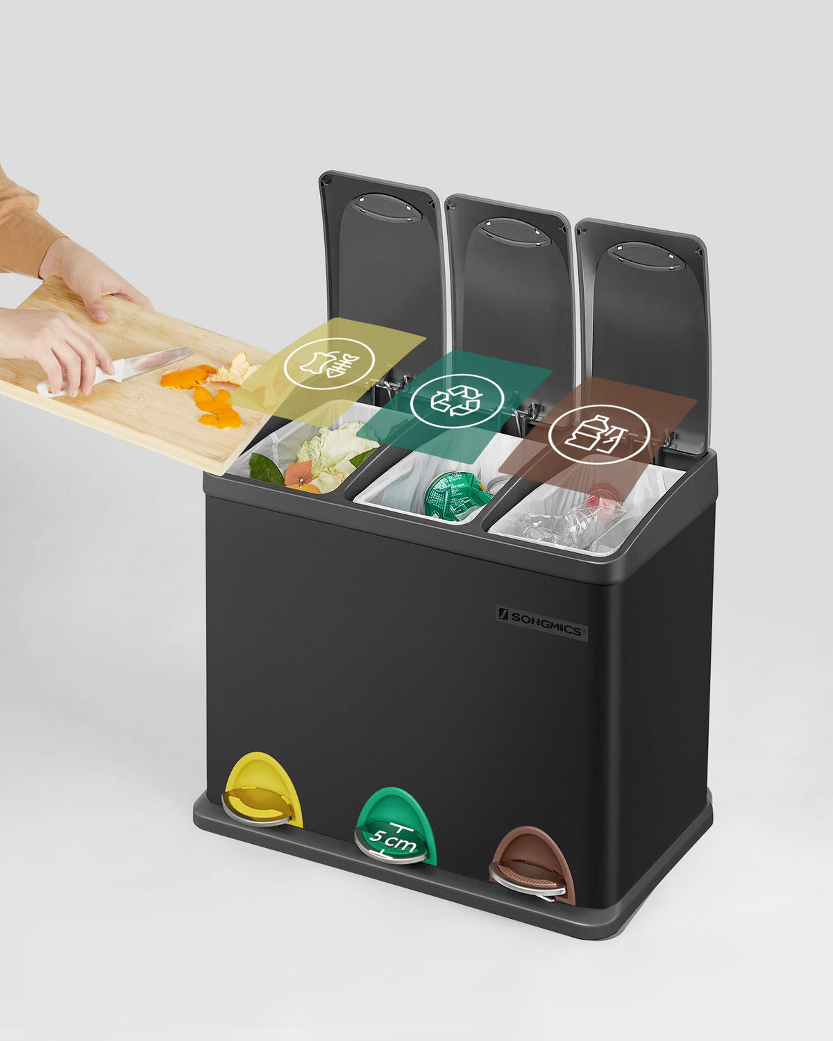 ABFALLSAMMLER 24 L  - Schwarz, Basics, Kunststoff/Metall (46/39,5/24,5cm)