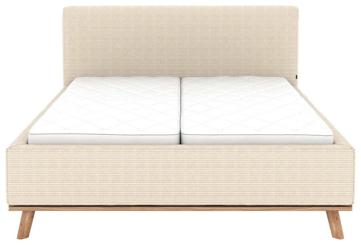 POLSTERBETT Matratze, Lattenrost, Bettkasten 180/200 cm  in Creme  - Eichefarben/Creme, Design, Holz/Textil (180/200cm) - Musterring