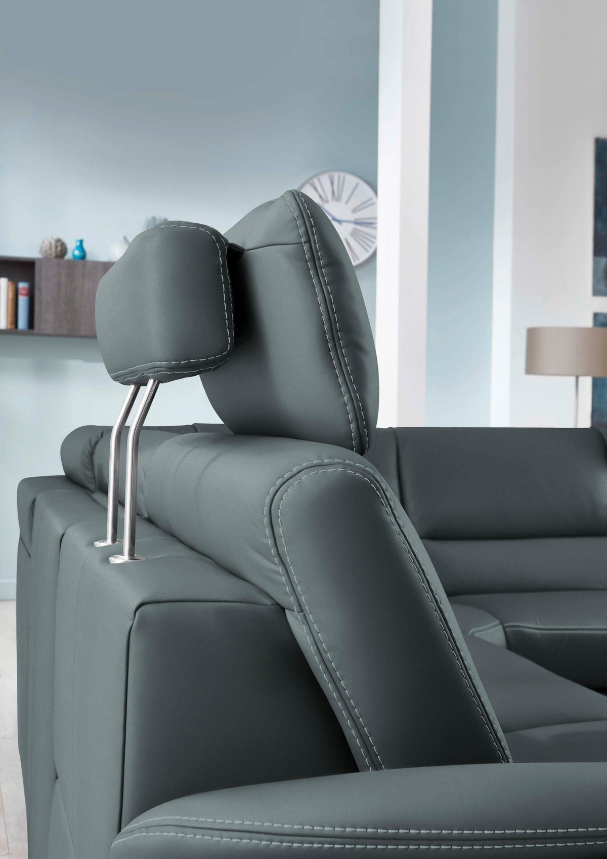 ECKSOFA in Echtleder Blaugrau  - Beige/Blaugrau, Design, Leder/Metall (288/249cm) - Beldomo Premium