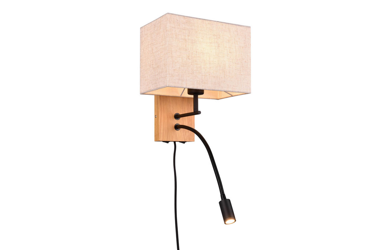 WANDLEUCHTE   - Braun/Weiß, Natur, Holz/Textil (30/25/38cm)