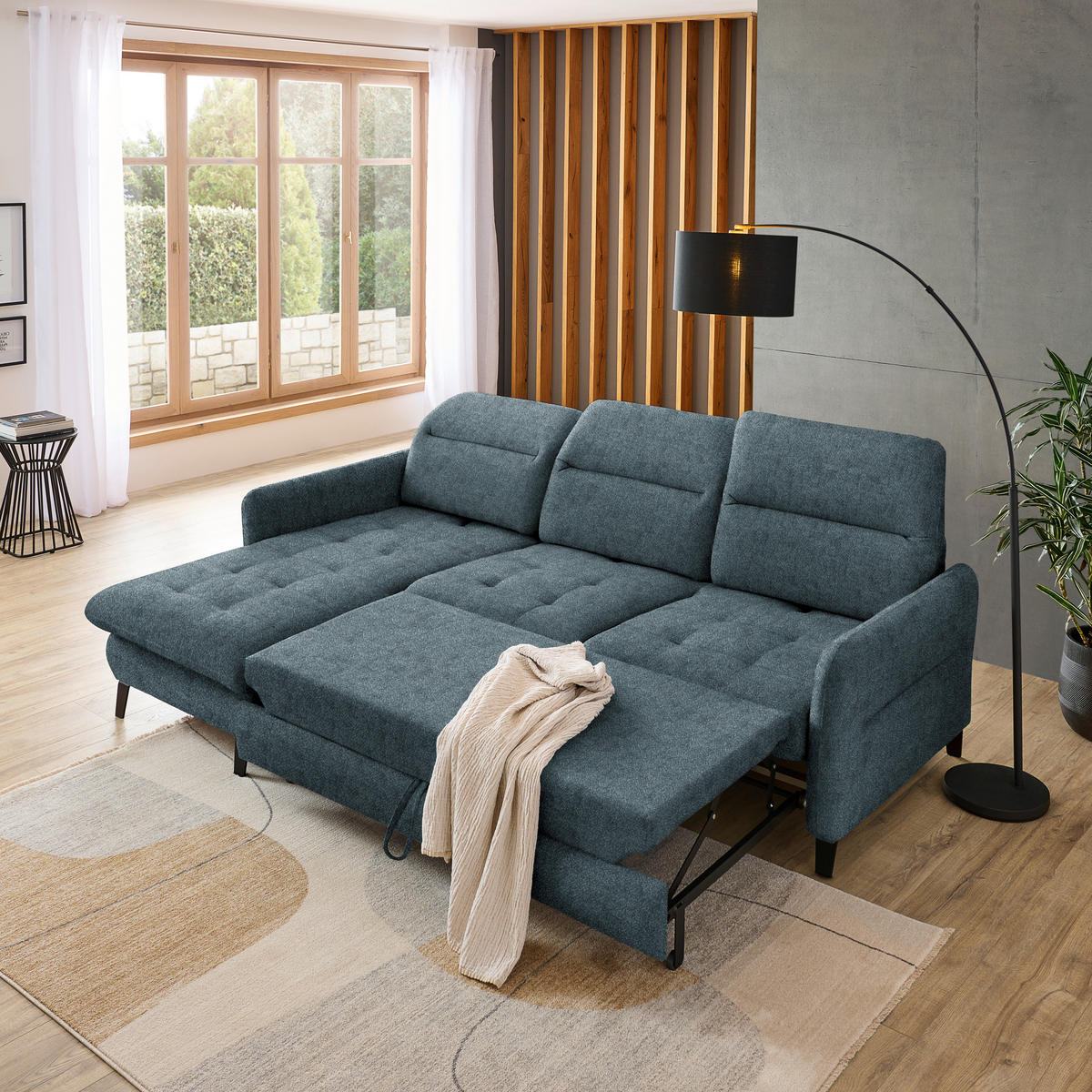 ECKSOFA Blau Flachgewebe  - Blau/Schwarz, KONVENTIONELL, Textil/Metall (190/254cm) - Livetastic