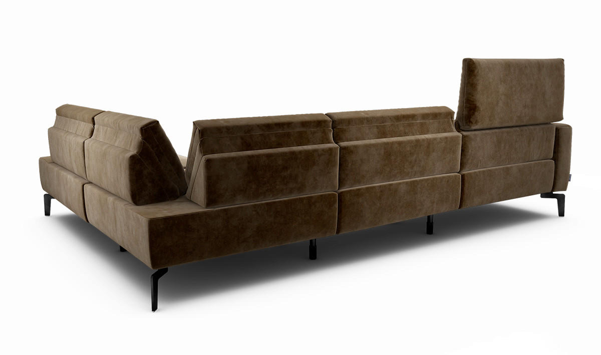 ECKSOFA in Samt Braun  296/213 cm  - Schwarz/Braun, Design, Textil/Metall (296/213cm) - SENSOO