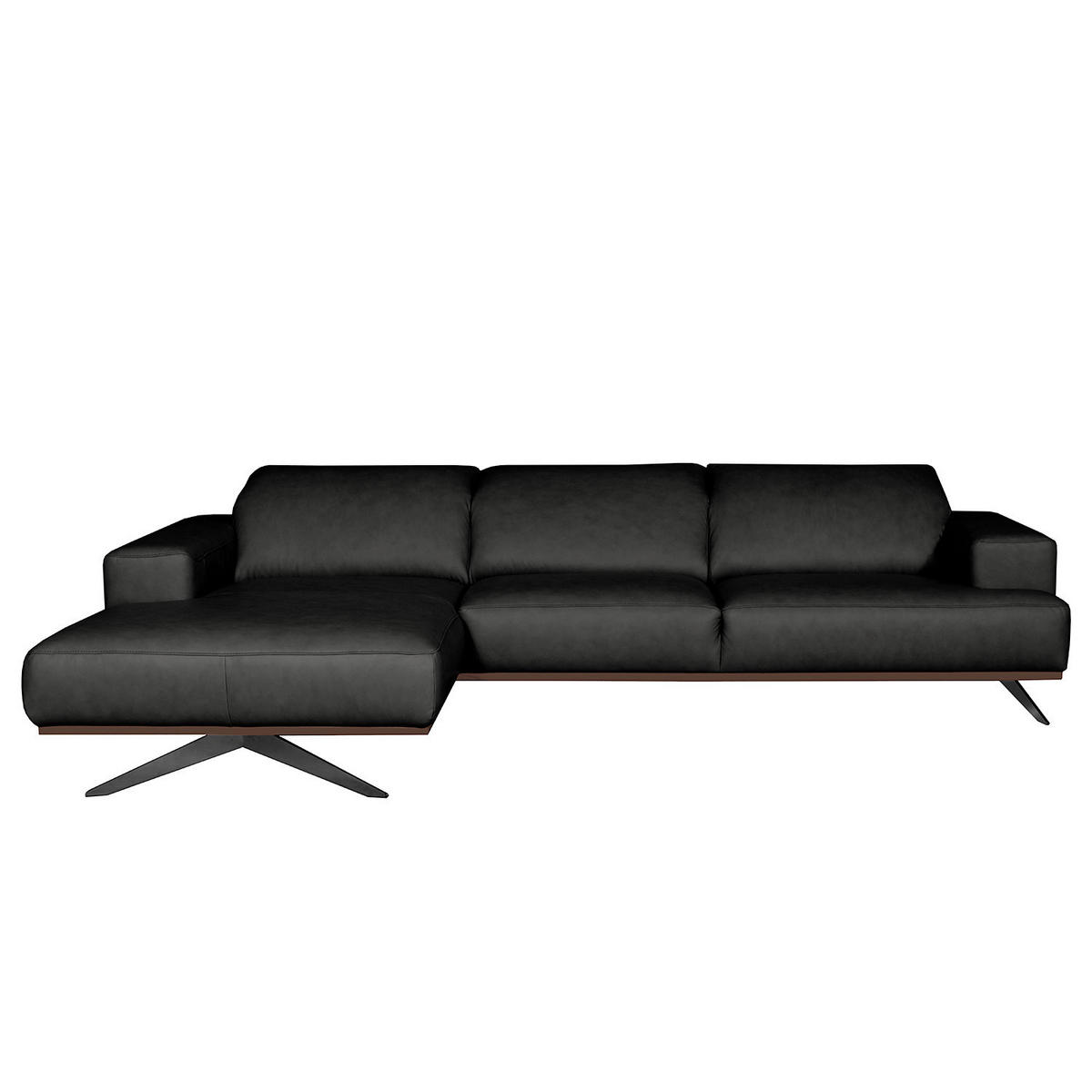 ECKSOFA  in Echtleder Schwarz  187/295 cm  - Schwarz, Design, Leder/Metall (187/295cm) - Livetastic
