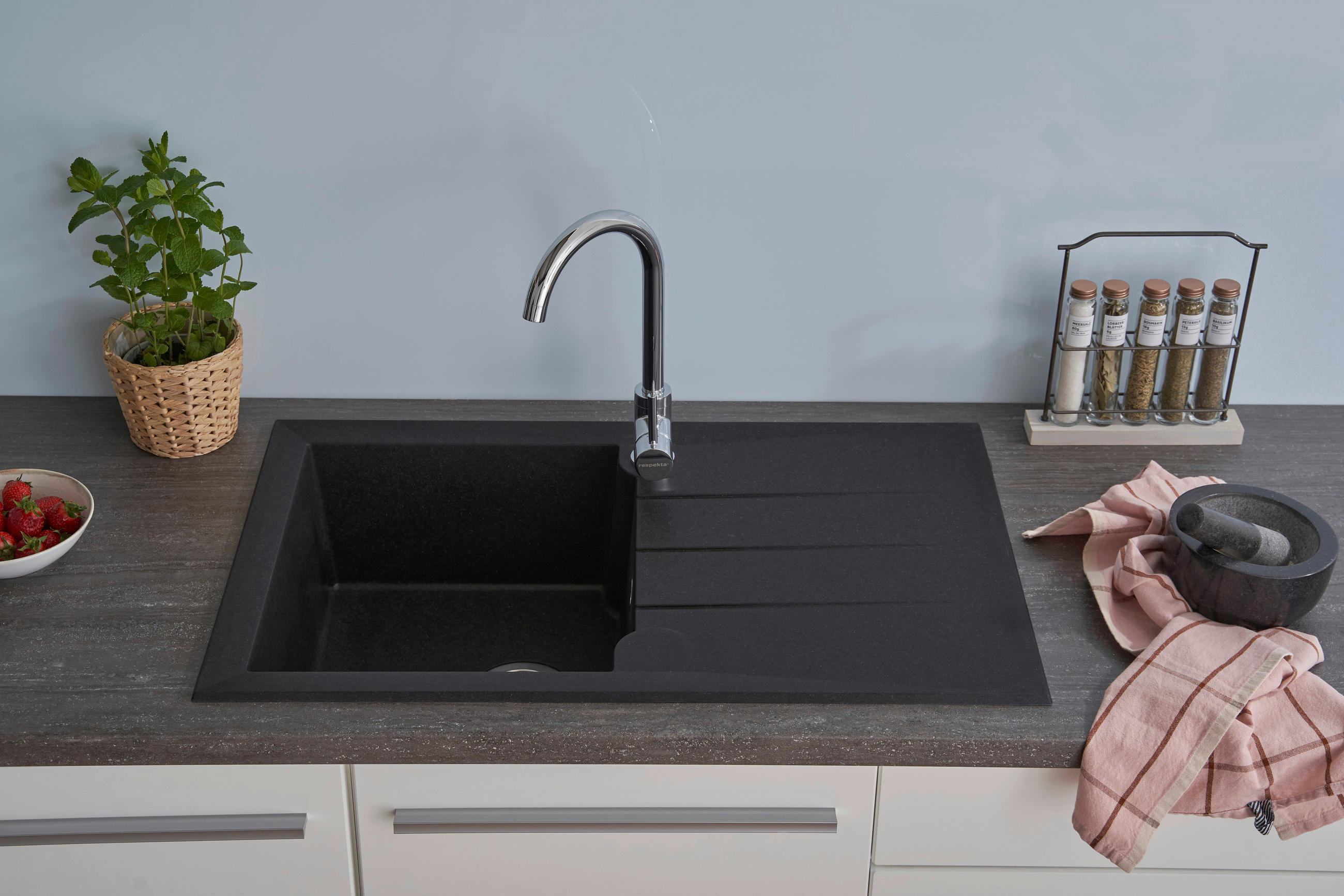 SPÜLE 1712ALINEO81X50S  - Schwarz, Trend, Stein (81/21/50cm) - Respekta