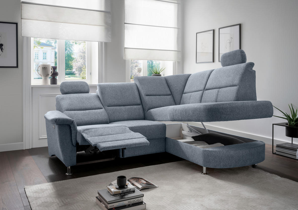 ECKSOFA in Chenille Hellblau  - Chromfarben/Hellblau, Konventionell, Textil/Metall (231/184cm) - Livetastic