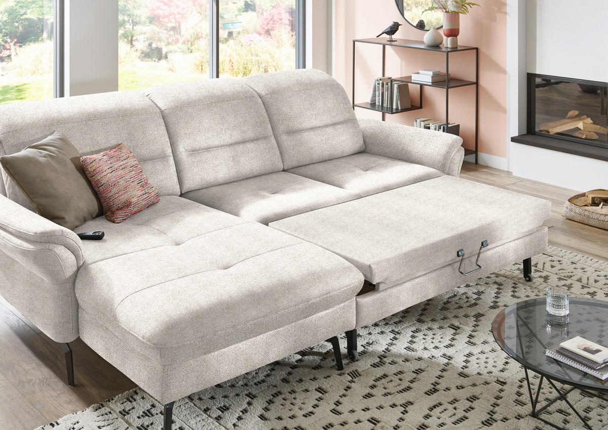 ECKSOFA in Flachgewebe Creme  - Creme/Schwarz, Konventionell, Textil/Metall (181/260cm) - Beldomo Speed