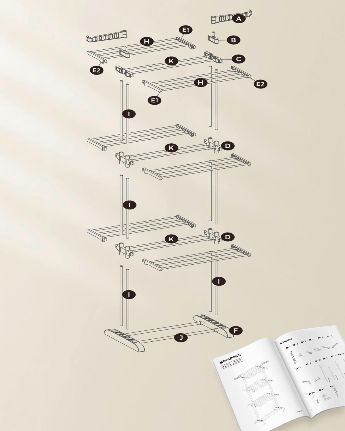 WÄSCHETROCKNER  - Weiß/Grau, Basics, Kunststoff/Metall (76/173/49cm)