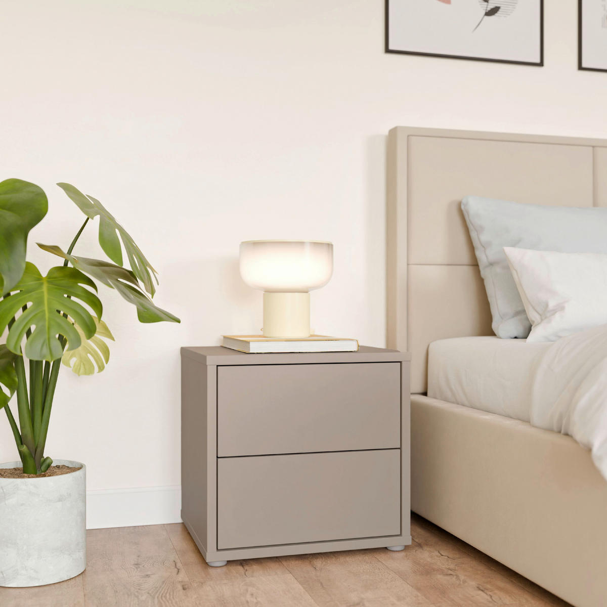 NACHTSCHRANK 50/48/42 cm  - Taupe/Silberfarben, Trend, Holzwerkstoff/Kunststoff (50/48/42cm) - Carryhome
