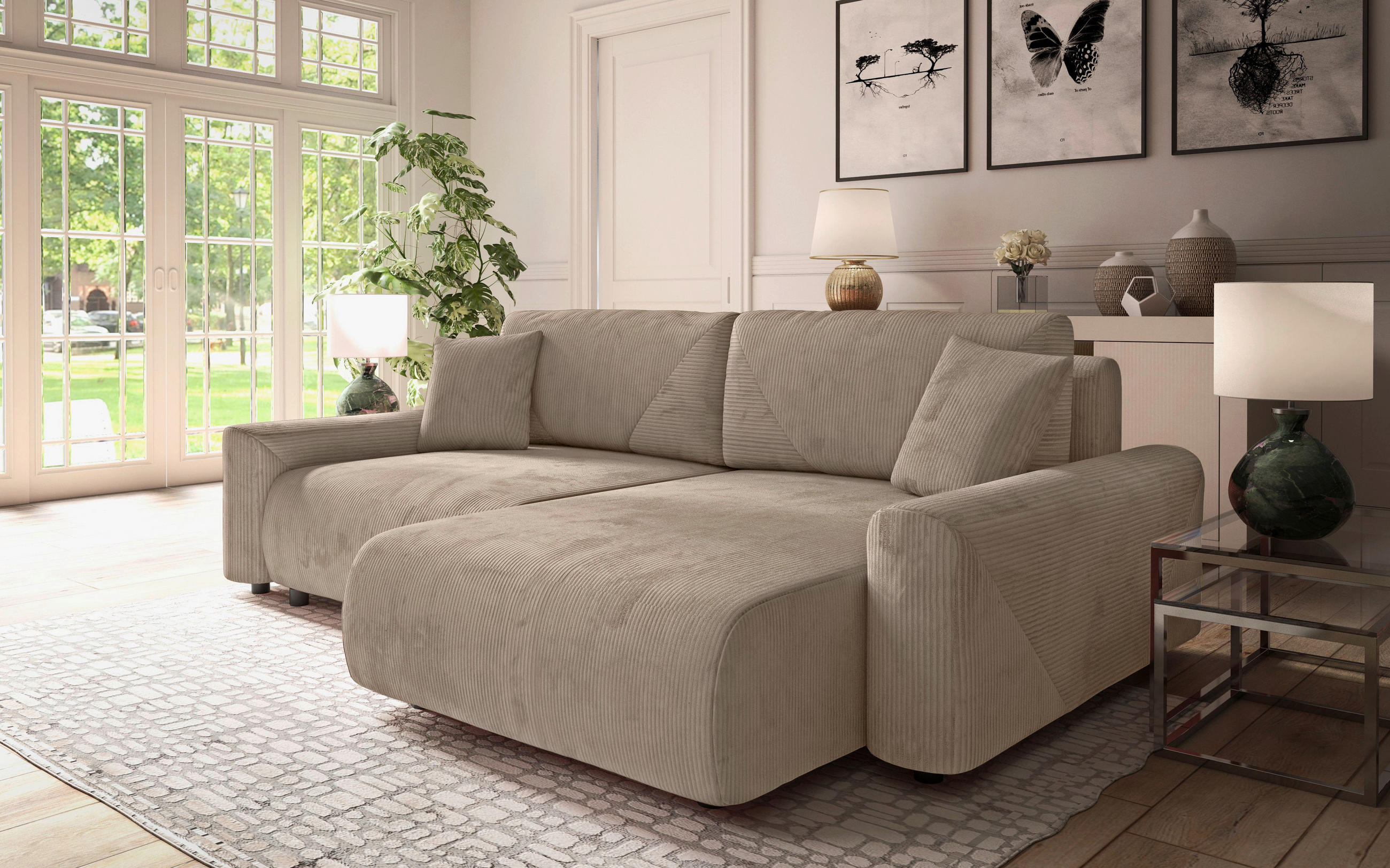 Ecksofa inkl. Funktion Braun Cord  - Schwarz/Braun, MODERN, Kunststoff/Textil (238/168cm) - Stylife