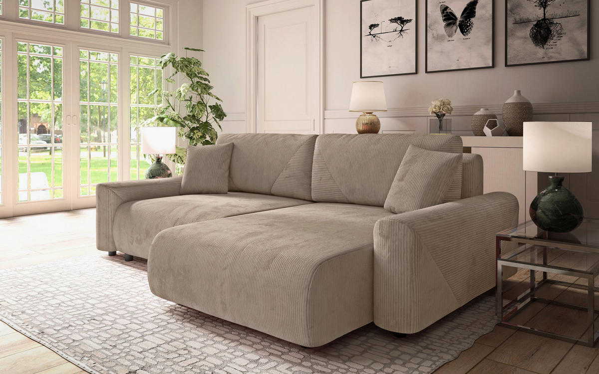 Ecksofa inkl. Funktion Braun Cord  - Schwarz/Braun, MODERN, Kunststoff/Textil (238/168cm) - Stylife