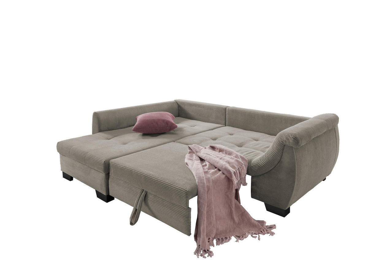 ECKSOFA in Cord Graubraun  - Koralle/Graubraun, Design, Holz/Textil (190/250cm) - MID.YOU
